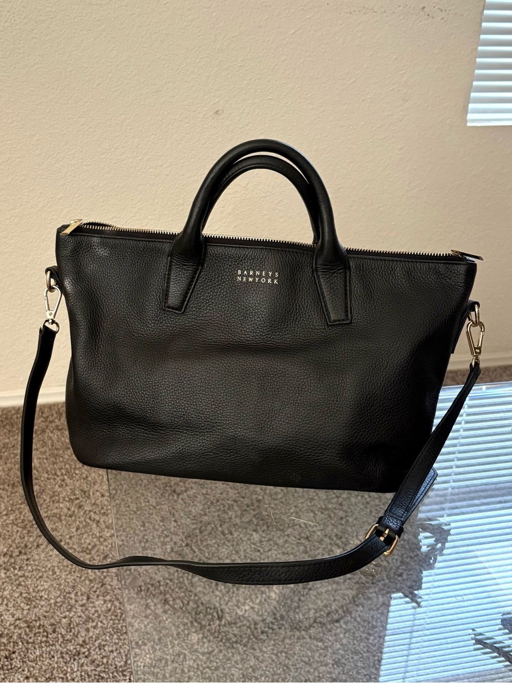 Barney’s New York Black Leather two way Tote Bag
